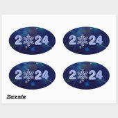 Alles Gute zum neuen Jahr 2024. Eisanzahl und Schn Ovaler Aufkleber (Blatt)