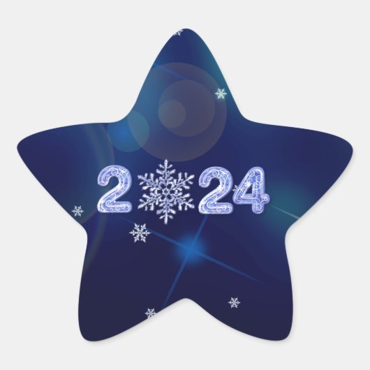 Alles Gute zum neuen Jahr 2024. Eisnummern und Sch Stern-Aufkleber (Vorderseite)