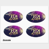 Alles Gute zum neuen Jahr 2024. Feuerwerkskörper Ovaler Aufkleber (Blatt)