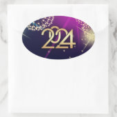 Alles Gute zum neuen Jahr 2024. Feuerwerkskörper Ovaler Aufkleber (Tasche)