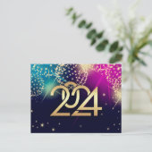 Alles Gute zum neuen Jahr 2024. Feuerwerkskörper Postkarte (Stehend Vorderseite)