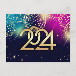 Alles Gute zum neuen Jahr 2024. Feuerwerkskörper Postkarte