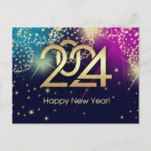 Alles Gute zum neuen Jahr 2024. Feuerwerkskörper Postkarte (Vorderseite)