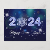 Alles Gute zum neuen Jahr 2024. Schneeflocken- und Postkarte (Vorderseite)