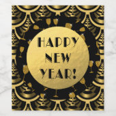 Alles Gute zum neuen Jahr! Art Deco Gold und Black Weinetikett (Einzelnes Label)
