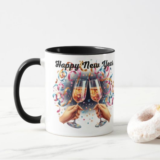 Alles Gute zum neuen Jahr, Champagner wünscht Tasse (Mit Donut)