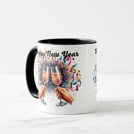 Alles Gute zum neuen Jahr, Champagner wünscht Tasse (Vorderseite Links)