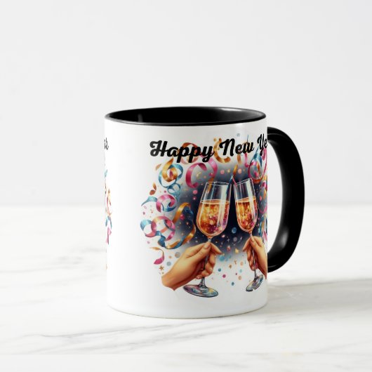 Alles Gute zum neuen Jahr, Champagner wünscht Tasse (VorderseiteRechts)