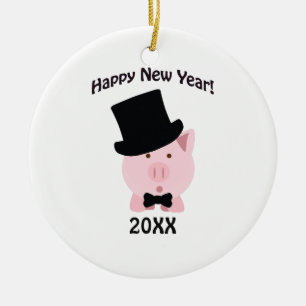 Alles Gute zum neuen Jahr! Dapper Pig Keramik Ornament