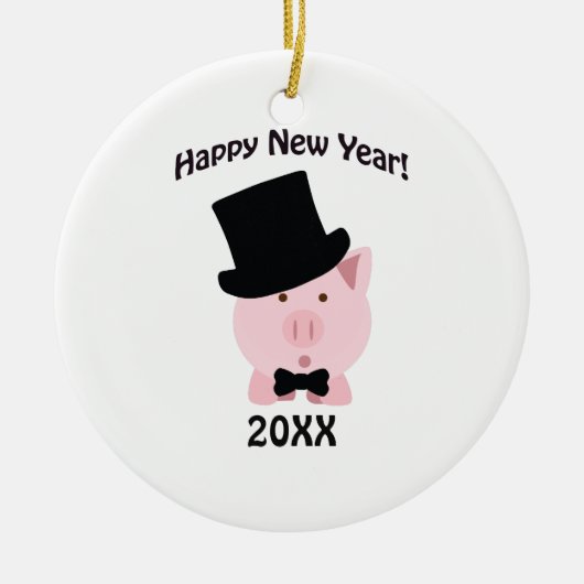 Alles Gute zum neuen Jahr! Dapper Pig Keramik Ornament (Vorne)