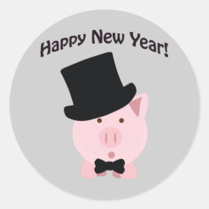 Alles Gute zum neuen Jahr! Dapper Pig Runder Aufkleber