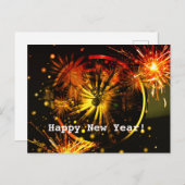 Alles Gute zum neuen Jahr! Feuerwerke und Uhr Postkarte (Vorne/Hinten)