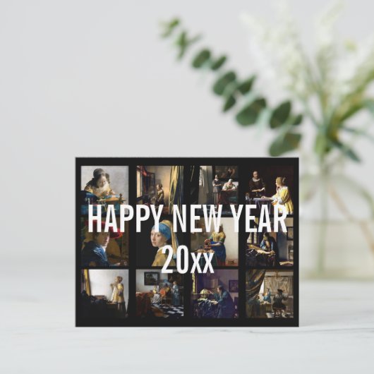 Alles Gute zum neuen Jahr mit Johannes Vermeer Pat Postkarte (Stehend Vorderseite)