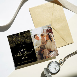 Alles Gute zum neuen Jahr! Modernes Feuerwerk Foto Folien Feiertagskarte