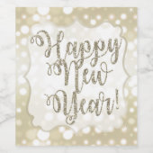 Alles Gute zum neuen Jahr! Silberne Glitzern, Imit Weinetikett (Einzelnes Label)