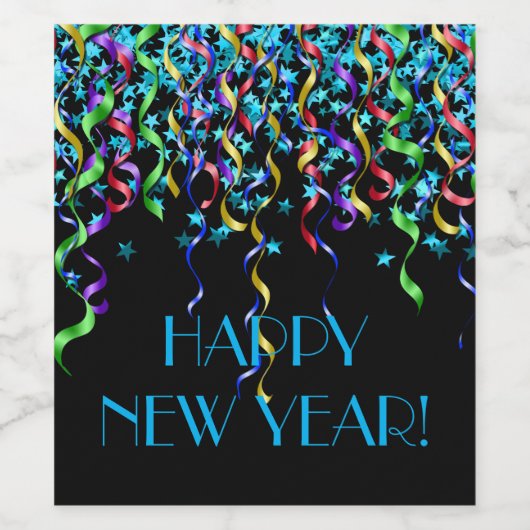 Alles Gute zum neuen Jahr! Sterne, Flachbandstramm Weinetikett (Einzelnes Label)