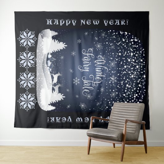 Alles Gute zum neuen Jahr! Winter Fairy Tale Fanta Wandteppich (Beispiel (Horizontal))