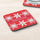 Alles Gute zum neuen Jahr! Winter White Snowflake Getränkeuntersetzer (Linke Seite)