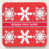 Alles Gute zum neuen Jahr! Winter White Snowflake Getränkeuntersetzer (Vorderseite)