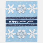 Alles Gute zum Neujahr! Winterweiße Schneeflocken- Fleecedecke (Vorderseite)