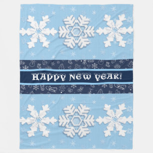 Alles Gute zum Neujahr! Winterweiße Schneeflocken Fleecedecke