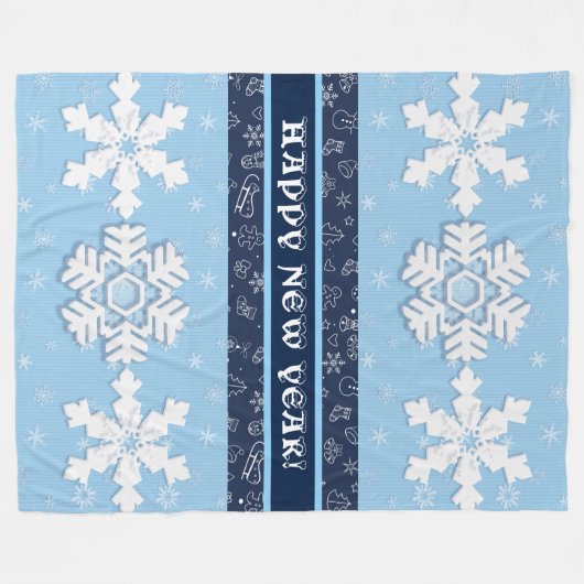 Alles Gute zum Neujahr! Winterweiße Schneeflocken- Fleecedecke (Vorderseite (Horizontal))
