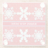 Alles Gute zum Neujahr! Winterweißer Schneeflocken Glasuntersetzer (Rückseite)