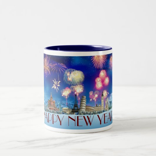 Alles Gute zum Neujahr! Zweifarbige Tasse (Mittel)