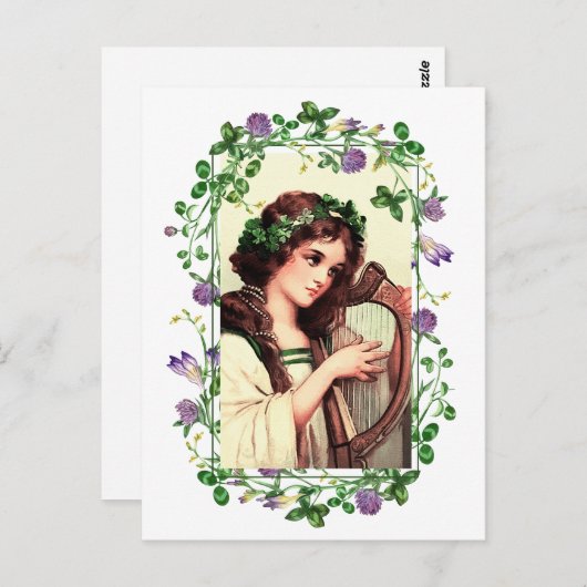 Alles Gute zum St. Patrick's Day. Irish Girl mit H Postkarte (Vorne/Hinten)