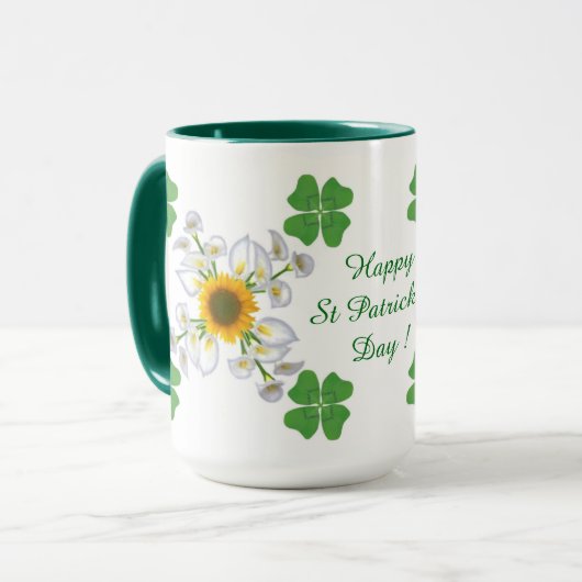 Alles Gute zum St. Patrick's Day ! Klee mit Calla Tasse (Vorderseite Links)