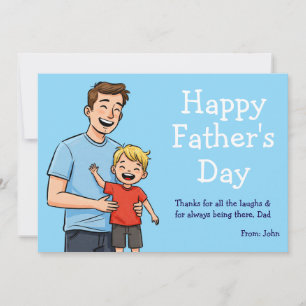 Alles Gute zum Vatertag Cartoon Vater & Sohn Blau Feiertagskarte