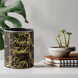 Alles Gute zum Vatertag Gold-Kalligrafie Schwarze  Tasse