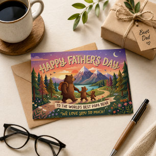 Alles Gute zum Vatertag Papa Bär Camping Berge Lie Postkarte
