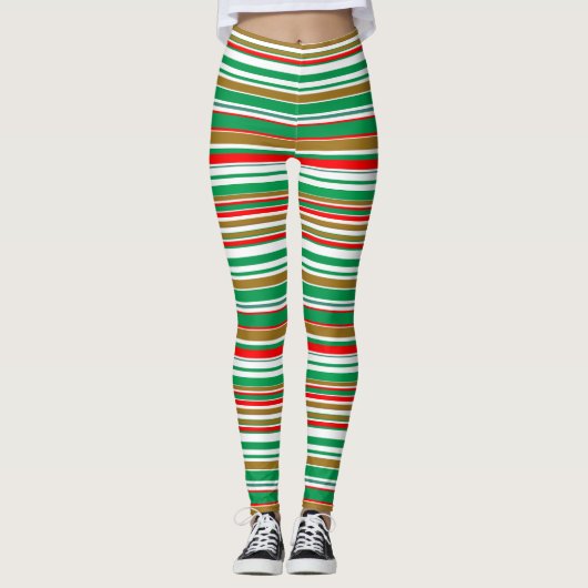 Alles in allem bedruckt Streifen Weihnachtsfeierta Leggings (Vorderseite)