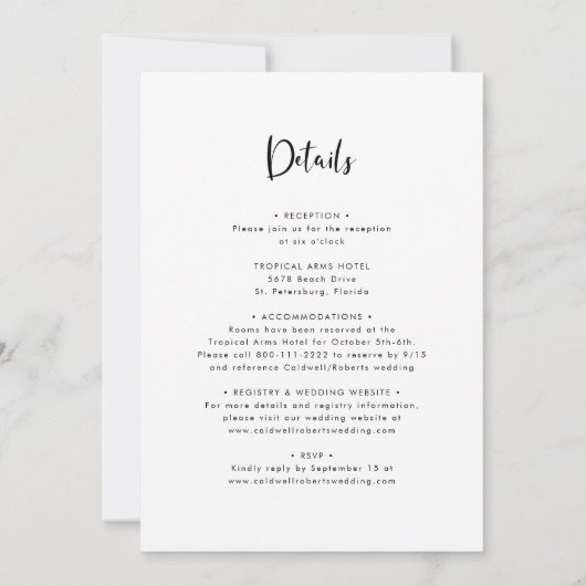 Alles in allem mit Details Moderne Kalligrafie Hoc Einladung (Rückseite)