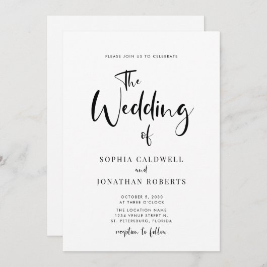 Alles in allem mit Details Moderne Kalligrafie Hoc Einladung (Vorne/Hinten)