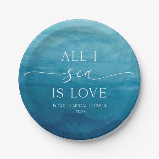 Alles in der See ist Liebe Ocean Beach Brautparty Pappteller (Vorderseite)