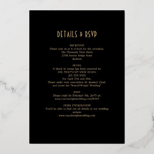 Alles in einem Art Déco der 1920er Jahre, als Schw Folieneinladung (Rückseite)