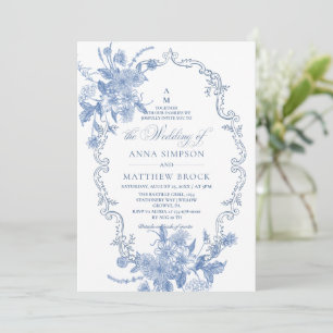 Alles in Einem Blaue Blumen Verzierte Hochzeit  Einladung