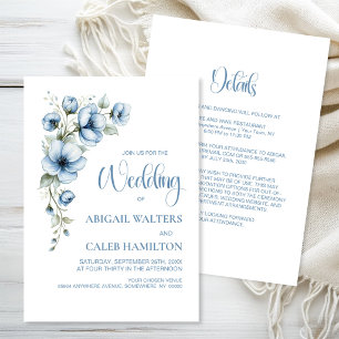 Alles in Einem Blaue Blumige Hochzeit Einladung