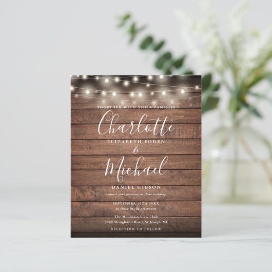 Alles in einem Budget rustikale Hochzeitseinladung (Stehend Vorderseite)