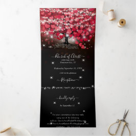 Alles in einem eleganten Rot-Rosa-Heart-Leaf-Hochz Dreifach Gefaltete Einladung