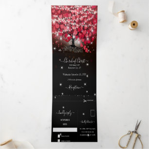 Alles in einem eleganten Rot-Rosa-Heart-Leaf-Hochz Dreifach Gefaltete Einladung