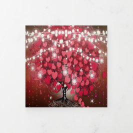 Alles in einem eleganten Rot-Rot-Rosa-Heart-Leaf-H Dreifach Gefaltete Einladung