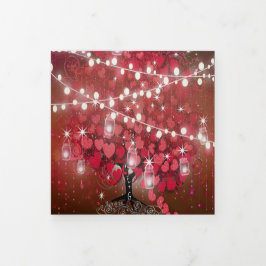 Alles in einem eleganten Rot-Rot-Rosa-Heart-Leaf-H Dreifach Gefaltete Einladung