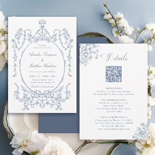 Alles in Einem Floralen Rahmen Blau Hochzeit       Einladung