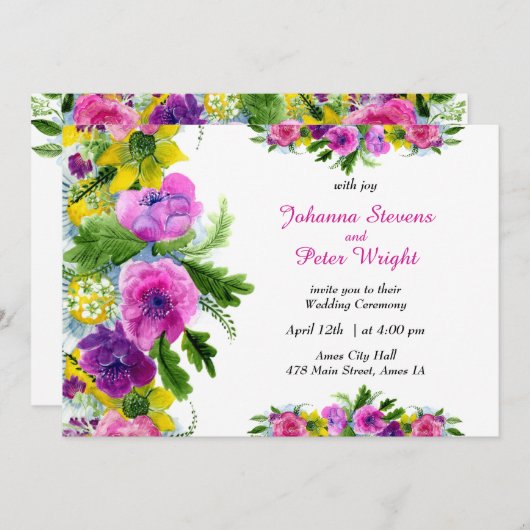 Alles in einem, gelb, lila, fuchsia.. ein fröhlich einladung (Vorne/Hinten)