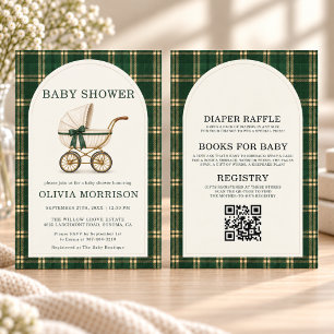 Alles in Einem Grüner Karierter Vintage-Baby-Party Einladung