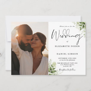 Alles in Einem Grünpflanzen Blumen Foto Hochzeit Einladung
