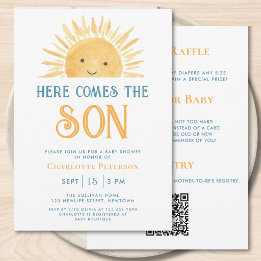 Alles in Einem Hier kommt der Sohn Baby Boy Shower Einladung